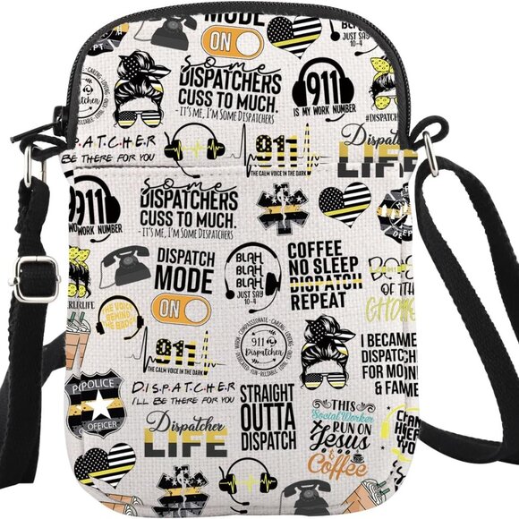 Multifunctional 911 Dispatcher Quote Crossbody Bag - Lightweight Zipper Design - Picture 1 of 7